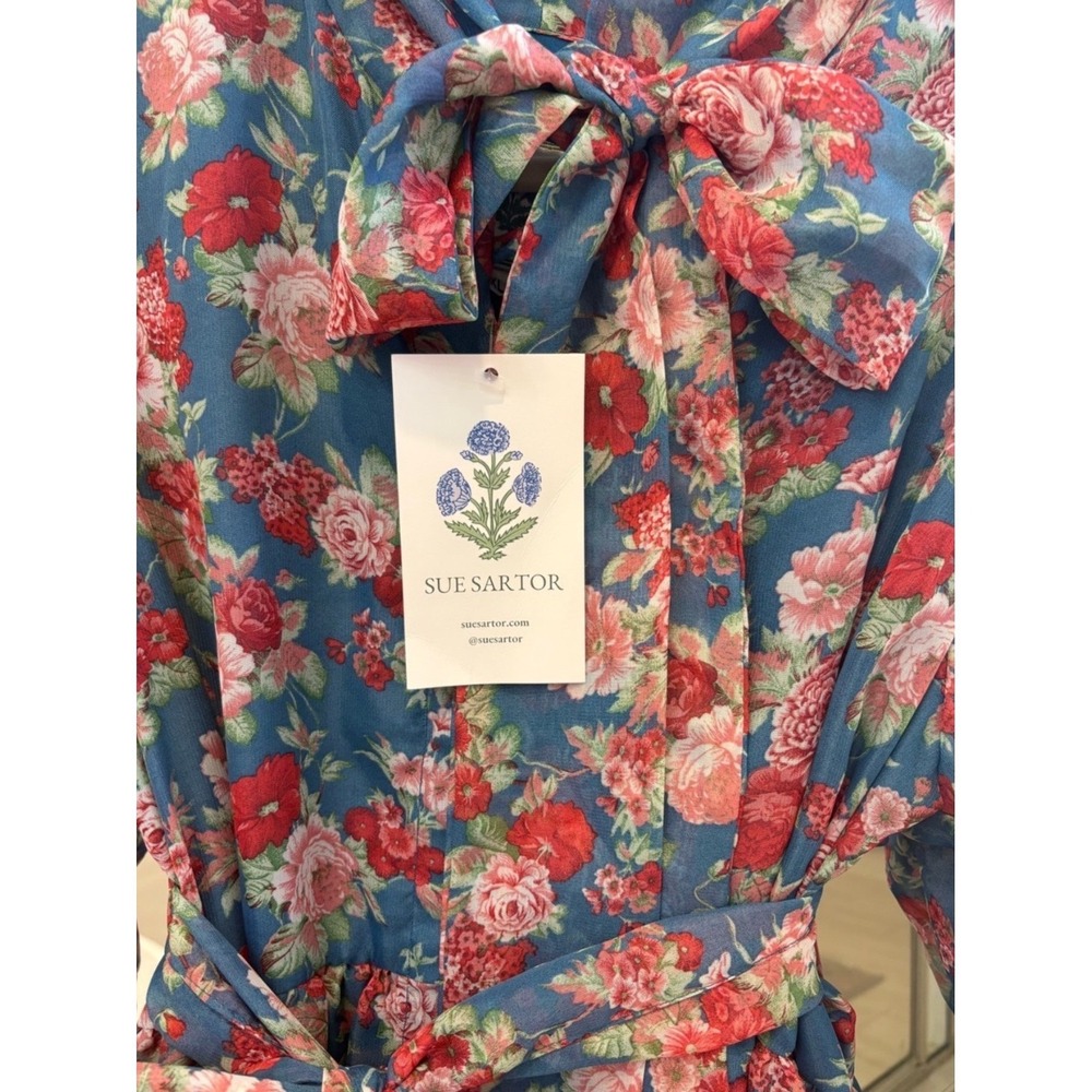 Sue Sartor Elysee Gown Blue Garden Rose Chiffon Maxi Dress XL NWT - Picture 5 of 8